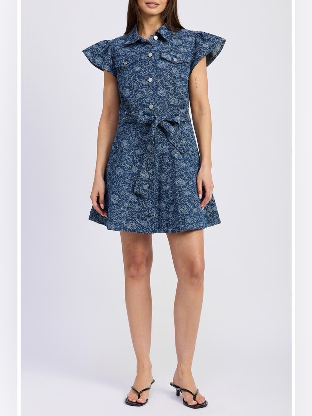 En Saison Eliana Floral Denim Cotton Mini Dress $150 Size Small